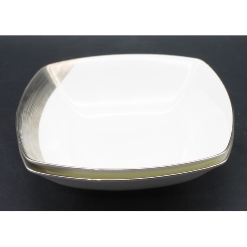 Mikasa Ridge Square AN052 Bone China Bowls Set of 2 Silver Accent Modern 7"